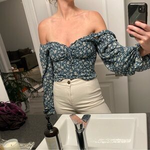 Astr Floral Green Smocked Blouse